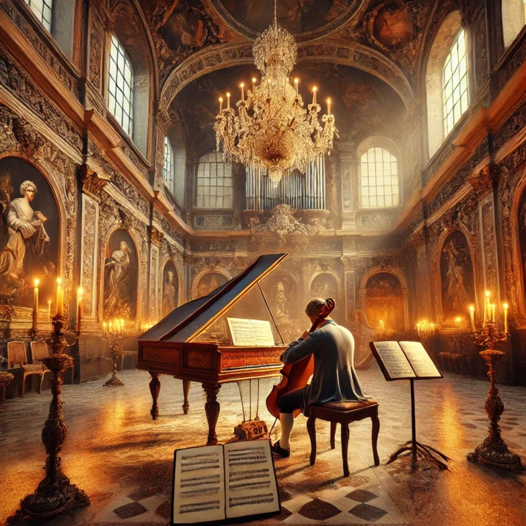 DALL·E 2024 10 15 09.30.56 A hyper realistic photo style image depicting a baroque music scene in Naples Italy. The image shows a musician playing a classical instrument such a Historia de Nápoles en Italia: Un Viaje de Orígenes Antiguos hacia un Presente Vibrante