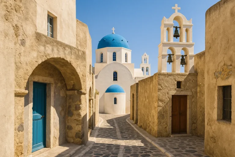 emporio-santorini-grecia-calles-tradicionales-e-iglesia-con-cupula-azul